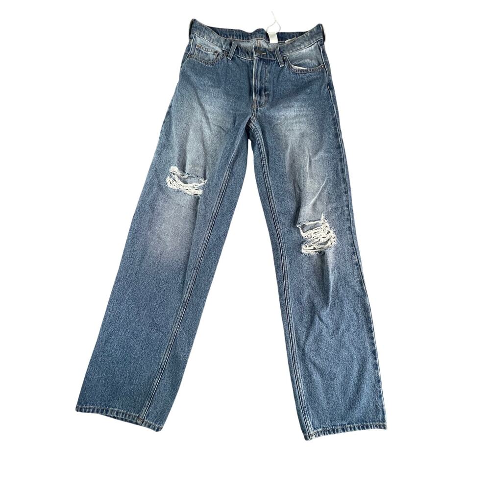 H&M Low Rise Baggy Distressed Blue Straight-Leg Jeans